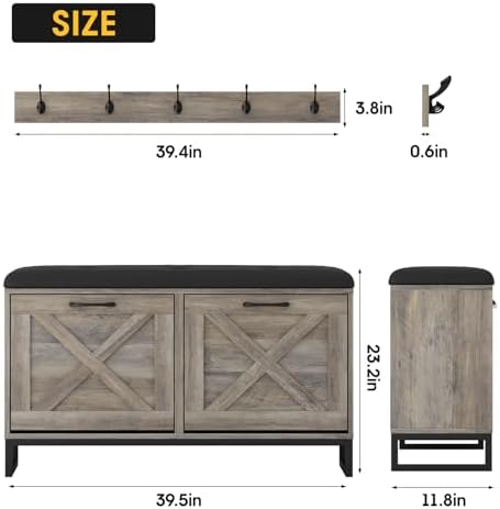 Maupvit Shoe Cabinet with 2 Flip Drawers & Coat Rack, Shoe Storage Bench ...