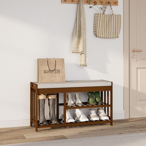 Bamboo Shoe Storage Bench with Cushioned Seat 3-Tier Entryway Shoe Rack