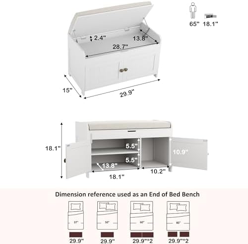 HOMEFORT 30" Shoe Bench with Lift Top Storage, Entryway Bench with Cushi...