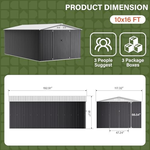 Polar Aurora 10x16 Outdoor Storage Metal Shed with Updated Frame Structure
