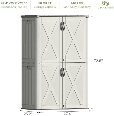Patiowell 50 Cu.ft Resin Horizontal Outdoor Storage Shed, Plastic Cabinet