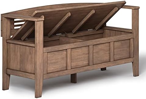 SIMPLIHOME Adams 48" Wide Solid Wood Storage Bench in Natural Brown