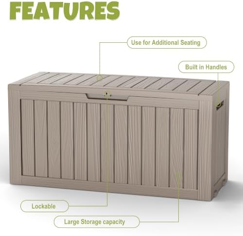 DRATO 155 Gallon Deck Box Waterproof Outdoor Storage Box with Wheels, Grey
