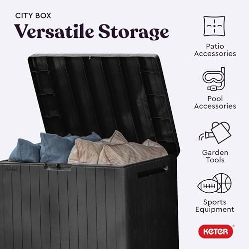 Keter City 30 Gal Outdoor Storage Box and Patio Side Table