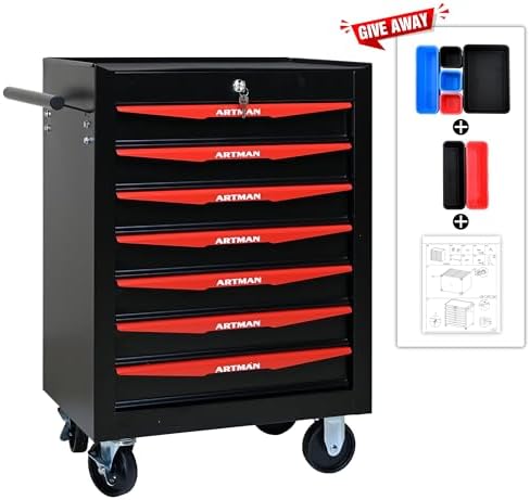 Heavy Duty 7-Drawer Rolling Tool Chest, Key Lock Tool Storage Cabinet with Lo...
