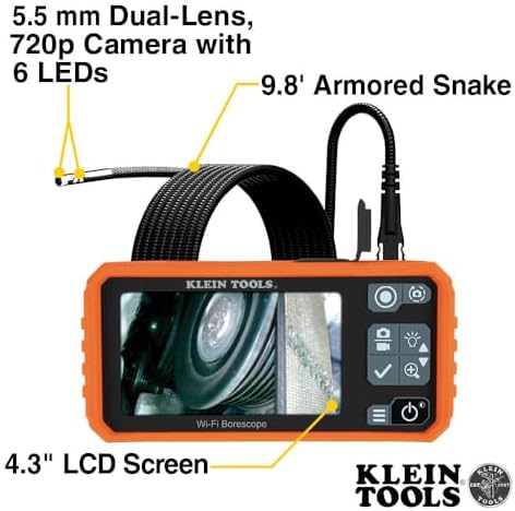 Klein Tools ET19 Wi-Fi Pro Borescope, 5.5 mm 9.8-Foot Armored Snake