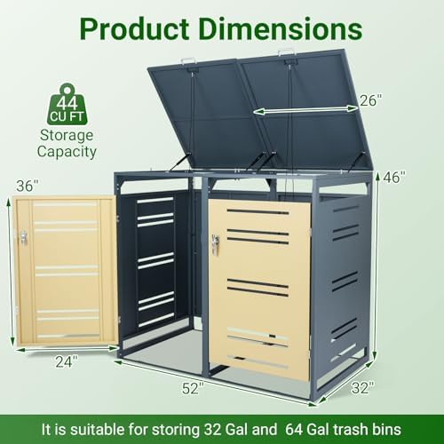 Goplus 44 Cu.Ft Outdoor Trash Can Storage, Garbage Can Hider Outdoor with 2 L...