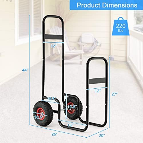 S AFSTAR Indoor Outdoor Firewood Cart, 3.6ft/44” Height Rolling Firewood Log ...