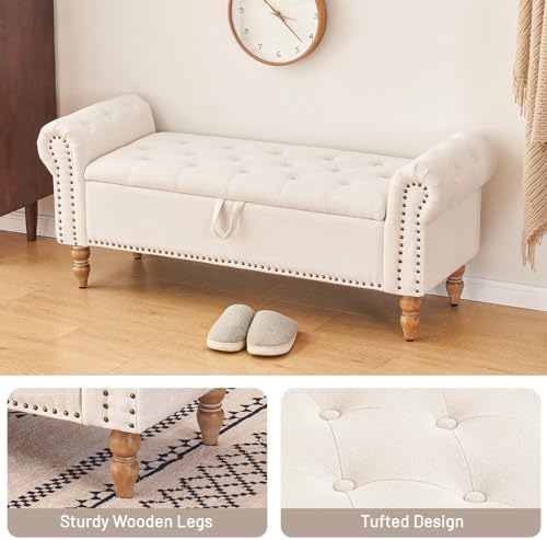 Furniliving 51” Storage Benches, End of Bed Bench with Button-Tufted Large Up...