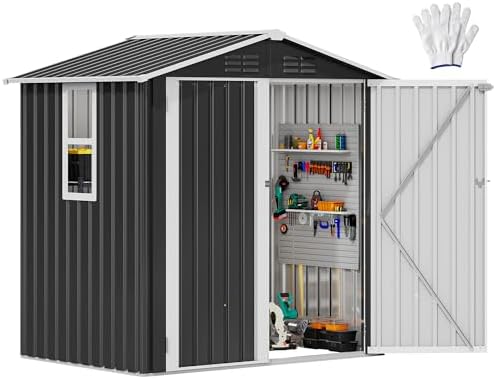 DWVO 6x4ft Large Tool Storage Shed with Window, Lockable Doors, and Sloped Ro...
