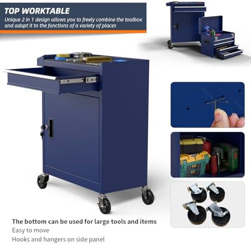 5-Drawer High Capacity Rolling Tool Box, Removable Cabinet Storage Tool Chest...