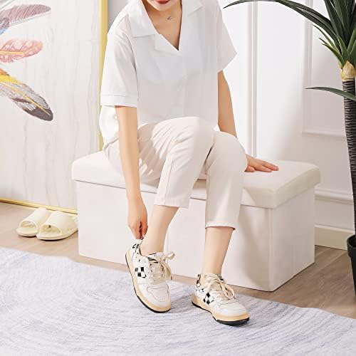 Storage Ottoman Bench Foldable Footrest Foot Stool, 30" Velvet Cream