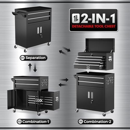 INTERGREAT 8-Drawers Rolling Tool Chest, Assembled Tool Chest with Wheels, De...