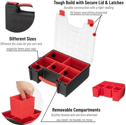 INTERTOOL Hardware Organizer with 7 Deep Removable Bins - Small Parts Storage...