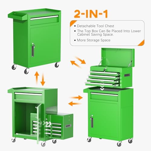 INTERGREAT Tool Chest Cabinet, 5-Drawer Rolling Tool Chest with Detachable To...