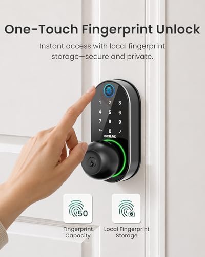 DESLOC D212 Fingerprint Door Knob Lock, Built in WiFi, 8-Month Battery