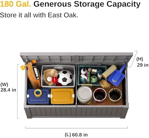 EAST OAK Outdoor Storage Box, 180 Gallon Deck Box, Large Resin Storage Bin fo...