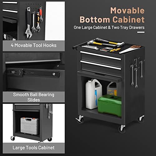 ERGOMASTER Rolling Tool Chest - Removable Top Box Large Bottom Cabinet with C...