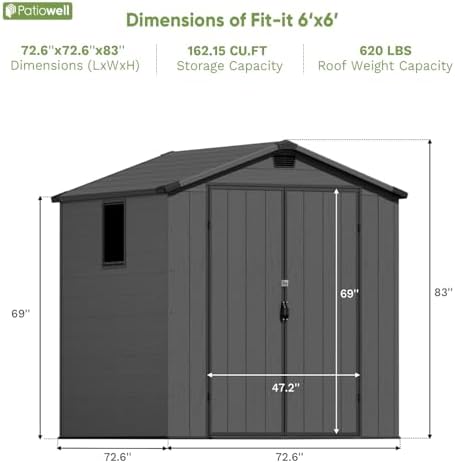 Patiowell Outdoor Plastic Storage Shed 6x6 FT, Resin Shed for Garden