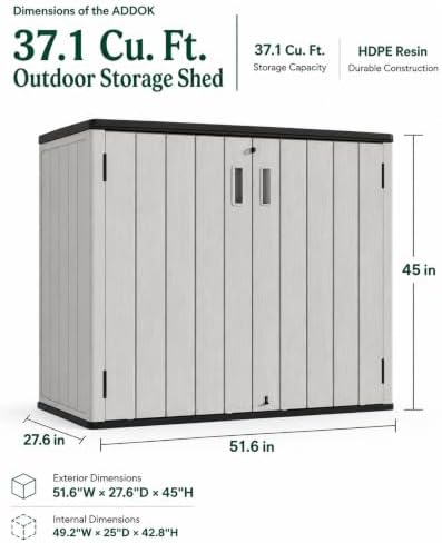 ADDOK Outdoor Storage Cabinet, 37 Cu.Ft Horizontal Resin Storage Shed