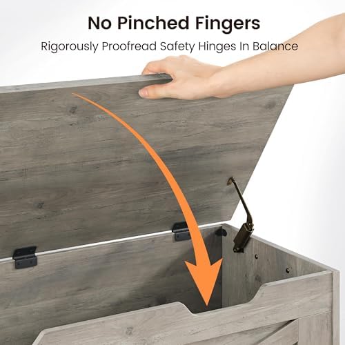 IDEALHOSUE 39.4" Storage Chest, Wooden Storage Bench with Safety Hinge, ...
