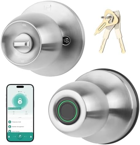 Smart Fingerprint Door Knob, 3-in-1 Keyless Entry with Auto Lock & App, B...