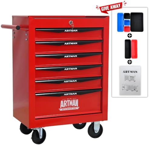 Heavy Duty 6-Drawer Rolling Tool Chest, Key Lock Tool Storage Cabinet with Lo...