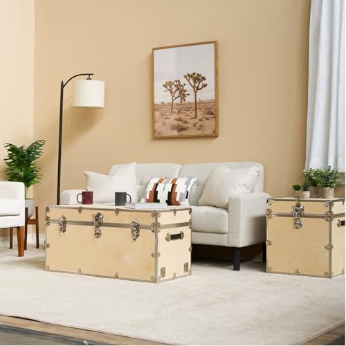 Rhino Naked Large Trunk, Camp Footlocker, Wood Storage Chest with Wheels