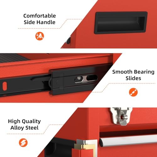 Portable Metal Tool Box – 3 Drawers Lockable Mini Toolbox, Heavy-Duty Tool Ch...