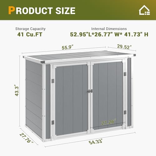Storage Shed Outdoor Weatherproof Resin Storage Shed with Floor 41 Cu.Ft