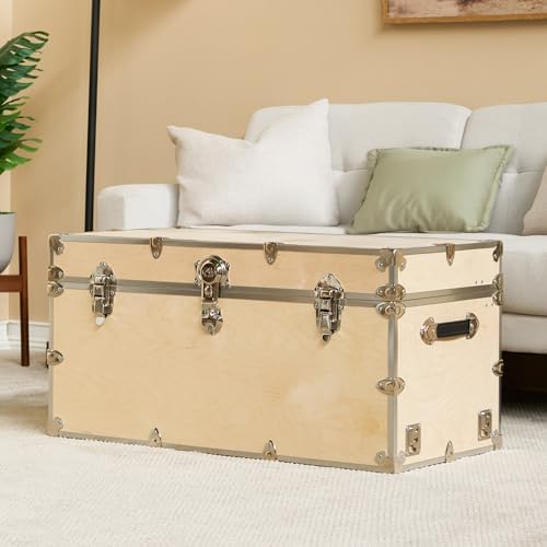 Rhino Naked Large Trunk, Camp Footlocker, Wood Storage Chest with Wheels