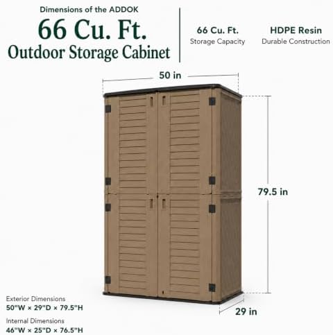 ADDOK 66 Cu.Ft Outdoor Storage Shed,Resin Storage Cabinet with Floor