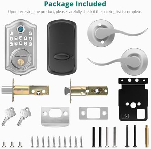 AkaGear Fingerprint Keyless Entry Door Lock with Lever Handle Set, Nickel