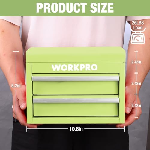 WORKPRO Metal Mini Tool Box with 2 Drawers and Top Storage