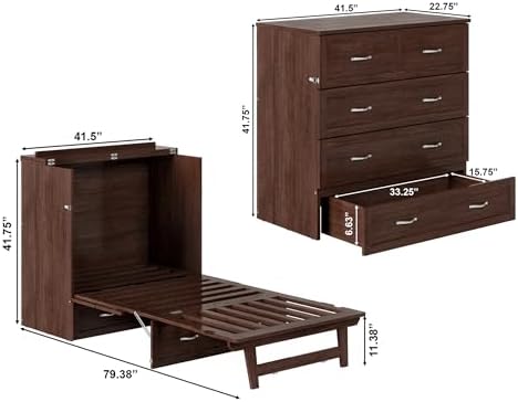 AFI, Northfield Murphy Bed Chest Twin XL with 6" Mattress, Burnt Amber