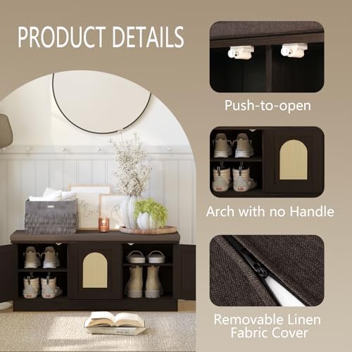 DINZI LVJ Shoe Storage Bench with Cushion, Door, Espresso Oak 39.4"LX17....