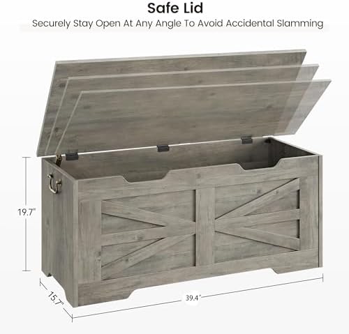 IDEALHOSUE 39.4" Storage Chest, Wooden Storage Bench with Safety Hinge, ...