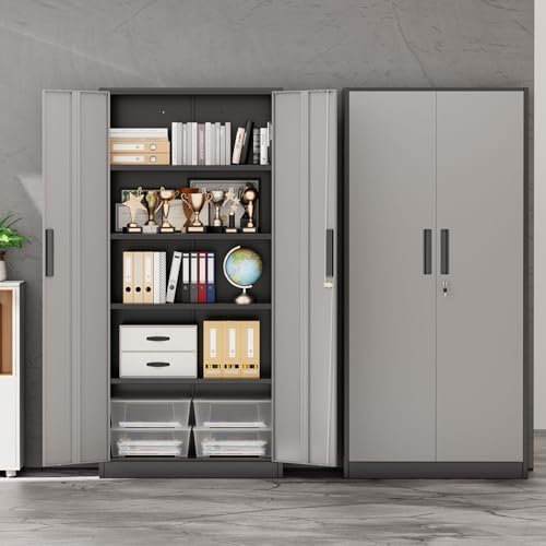 INTERGREAT Storage Cabinet with Doors and Shelves, Metal Garage Storage Cabin...