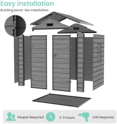 UDPATIO Resin Storage Shed 6x4.5FT, Outdoor Garden Plastic Shed, Dark Grey