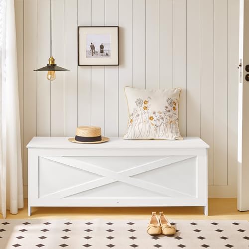 MAHANCRIS 47.2" Storage Chest with Lid, Storage Bench with Safety Hinges