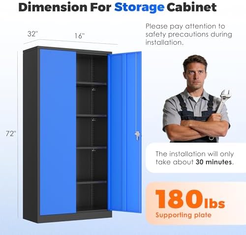 INTERGREAT Metal Garage Storage Cabinet with Lock, 72" Storage Cabinet w...