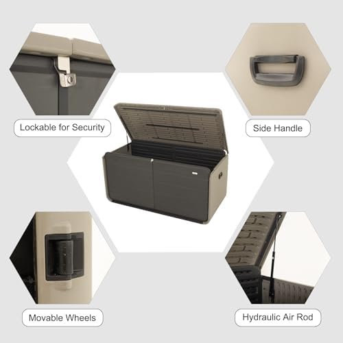 Domi 200 Gallon Resin Deck Box, outdoor waterproof storage box for patio