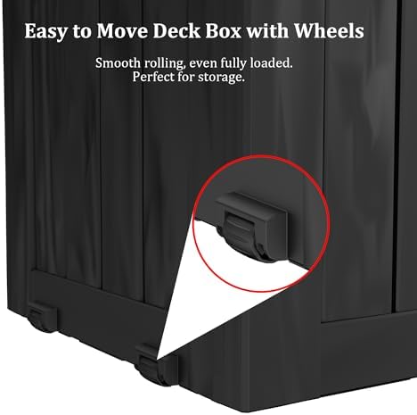 Outdoor Storage Box Waterproof with Wheels, 76 Gallon Lockable Resin Deck Box...