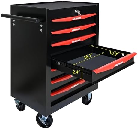 Heavy Duty 7-Drawer Rolling Tool Chest, Key Lock Tool Storage Cabinet with Lo...