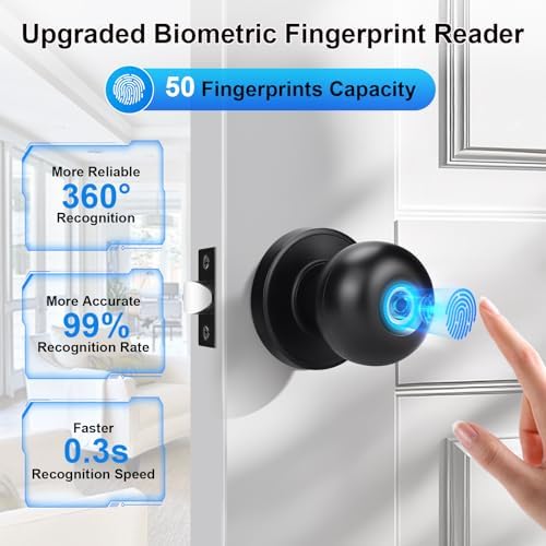 KNOBWELL Fingerprint Door Lock, Smart Door Knob, Keyless Entry Door Lock with...