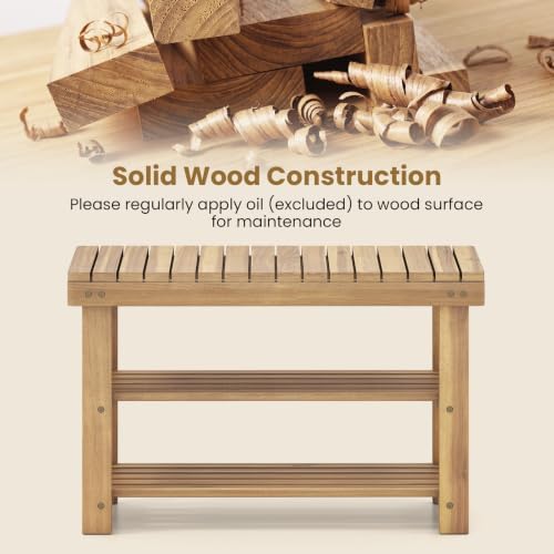 GOFLAME Wooden Shoe Rack Bench, 3-Tier Free Standing Entryway Bench Seat with...