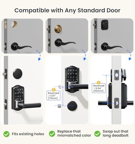 Veise VE029-E WiFi Smart Lever Lock with Non-Keyed Deadbolt, Matte Black