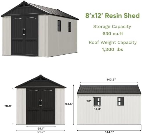 Patiowell 8x12 FT Resin Outdoor Storage Shed with Floor, Beige