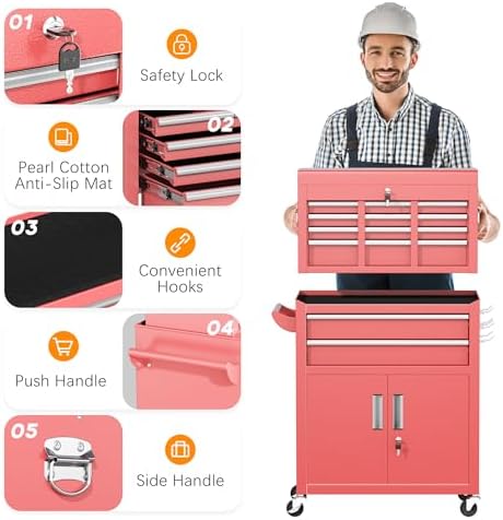 INTERGREAT Tool Chest, Assembled Tool Cabinet with 8 Drawers, Detachable Orga...