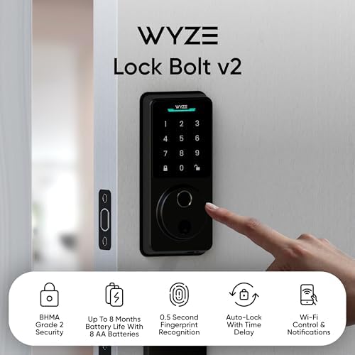 Wyze Auto-Lock Bolt v2, Fingerprint Keyless Entry Smart Lock, AI Learning Sca...